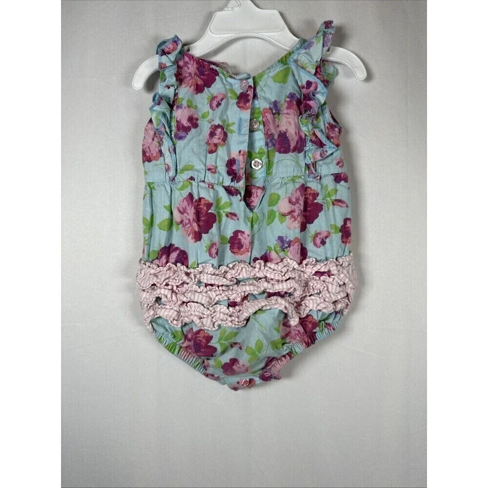 Ruffle Butts Blue Floral Romper Size 6-12 M Preowned